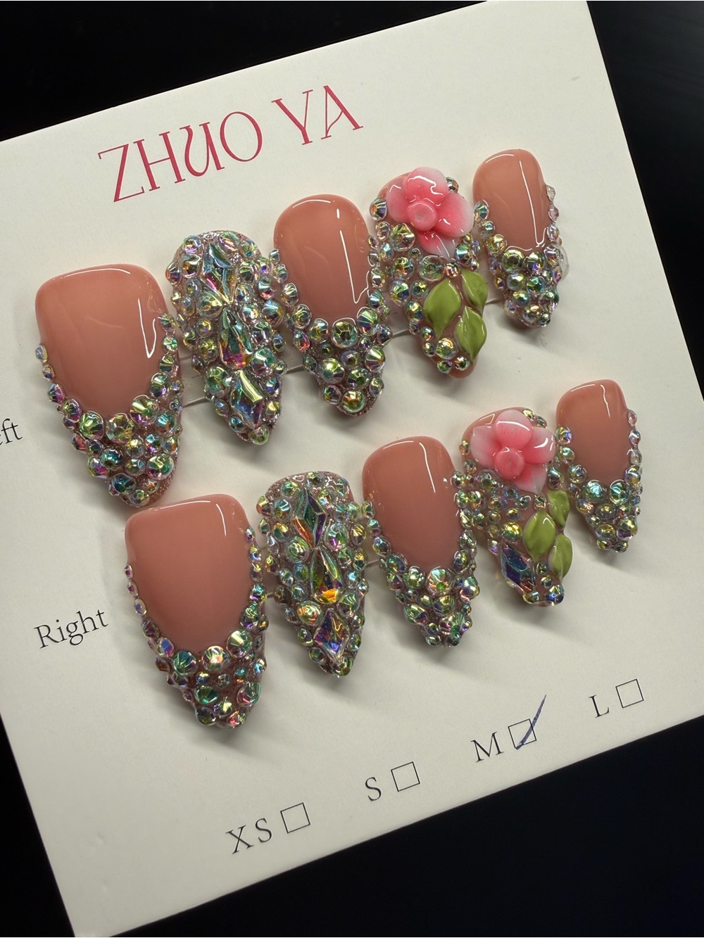 Sparkling Floral Press On Nails Medium